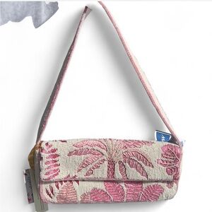 beachy pink palm tree beaded shoulder bag made in india